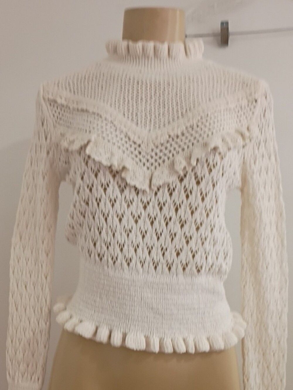 Zara Cream Crochet Ruffle Turtleneck Sweater - Picture 5 of 7